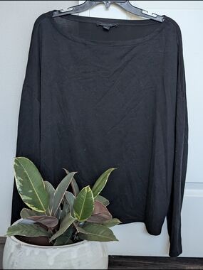 All Saints Black Long Sleeve Boatneck Off The Shoulder Top